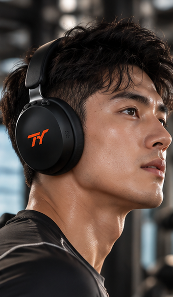 Man wearing black TY Flagship ANC Style 2pro headphones outdoors