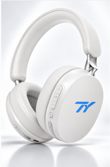 White TY Flagship ANC Style 2 headphones with a blue TY logo
