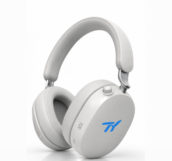 White TY Flagship ANC Style 2pro headphones with a blue TY logo