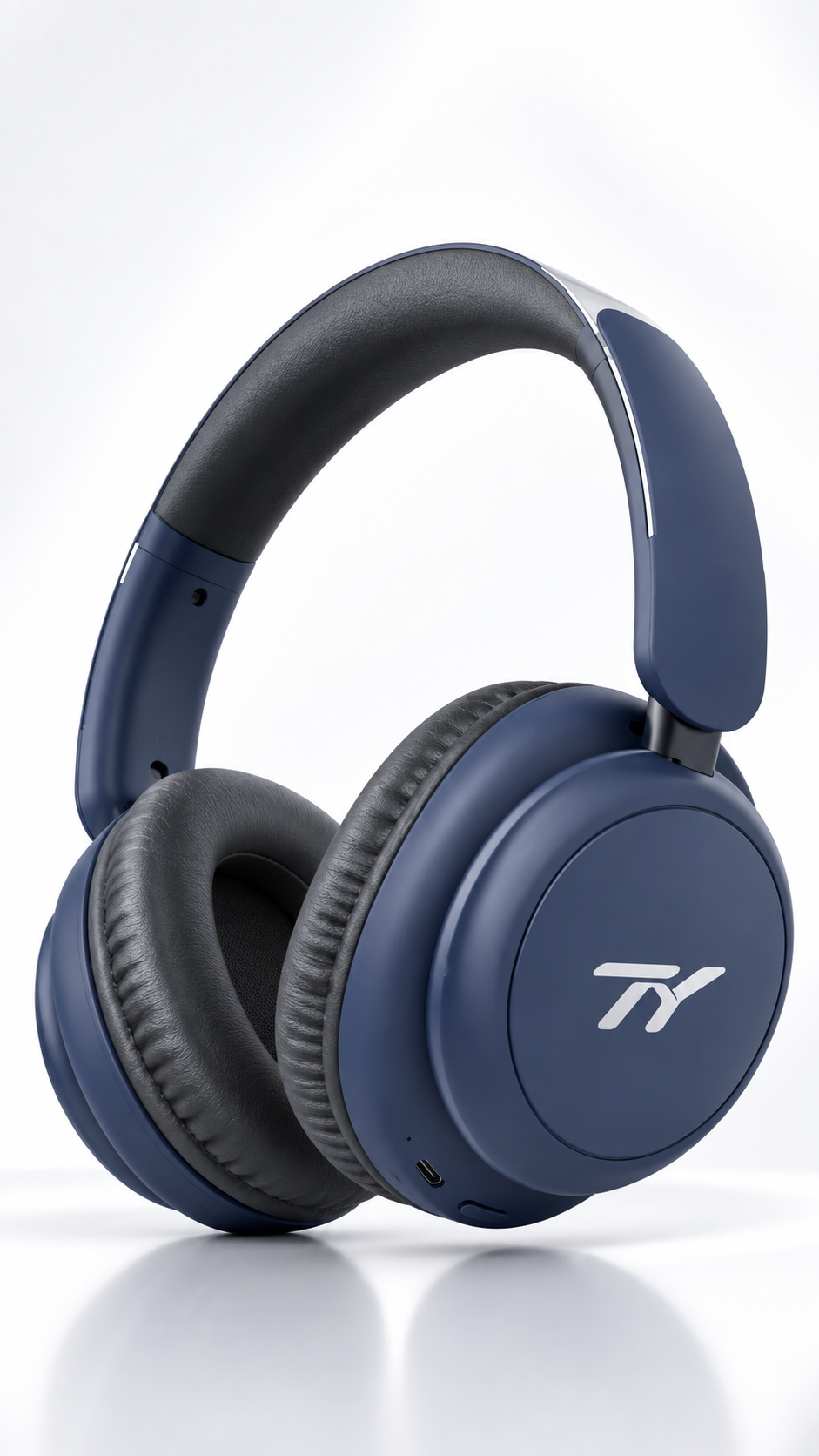 Navy TY Foldable ANC Style 1 headphones with the ear cushions visible