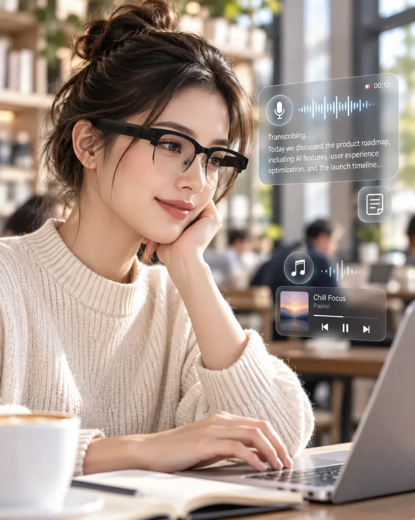 TY AI Glasses E09-B Optical worn in an everyday setting