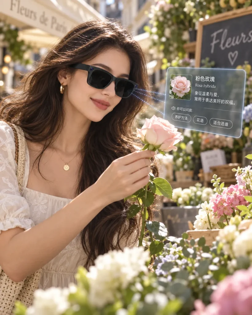 TY AI Glasses Adaptive Tint worn in an everyday setting