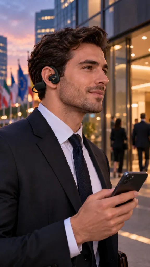 TY Active Open-Ear worn in an everyday setting in Black